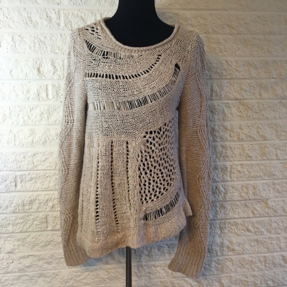 Anthropologie Moth open knit tan sweater sz S